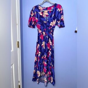 Abel the Label Anthropologie Santa Cruz Purple Floral Midi‎ Dress Smocked Size S